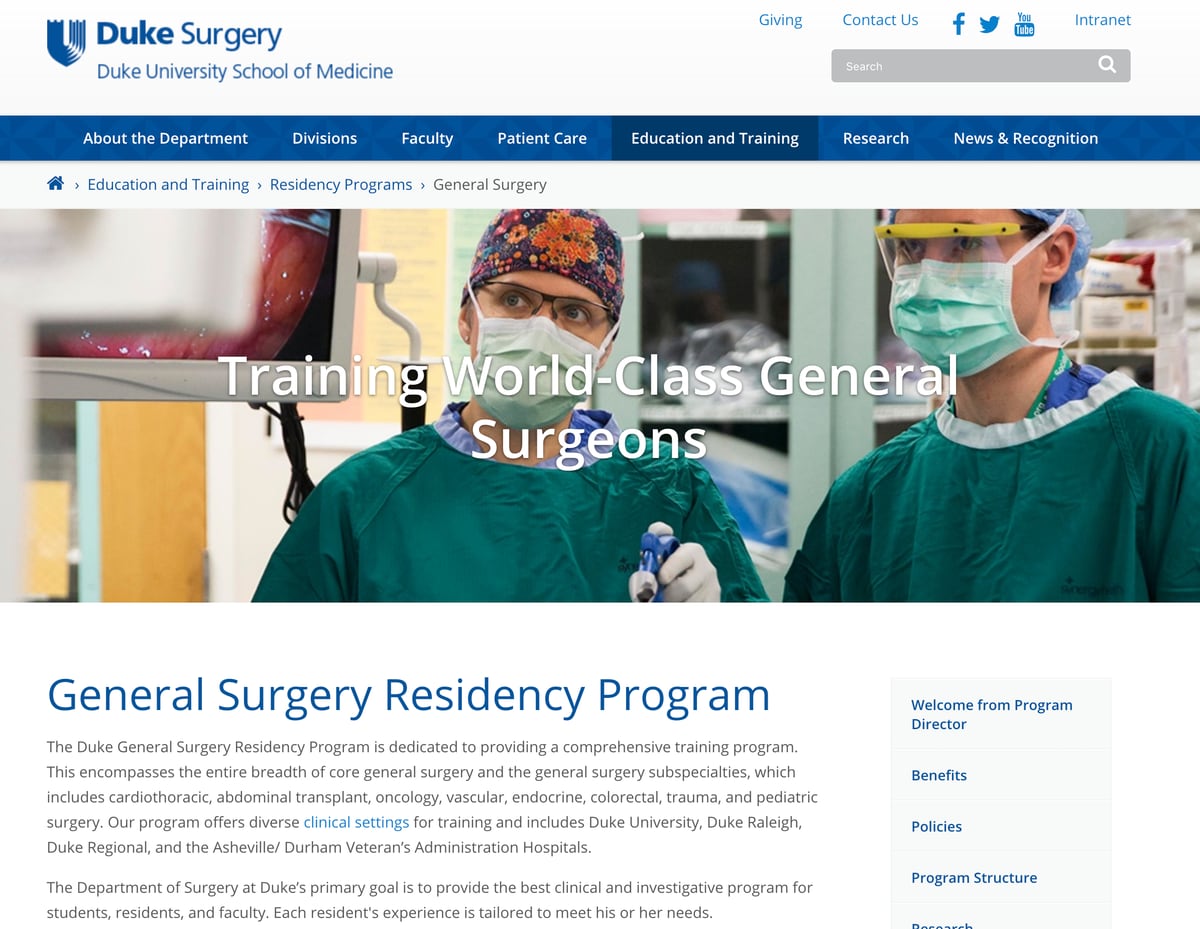 Duke Surgery website