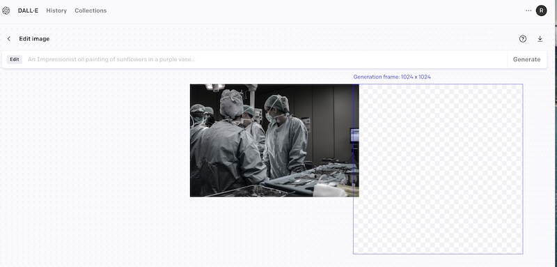 Operating room photo with square frame overlapping it