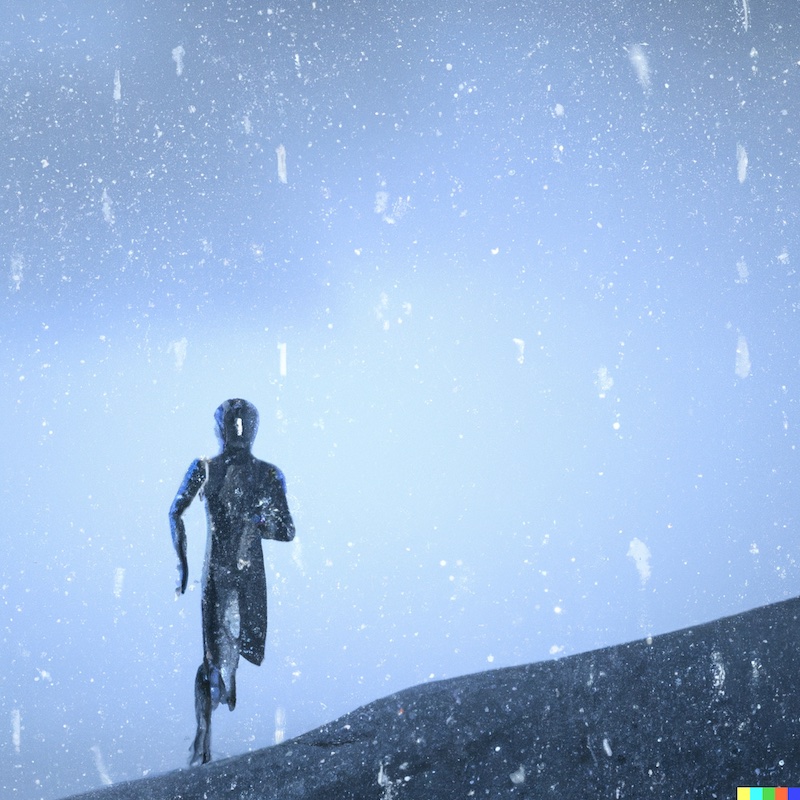 3D silhouette of runner in blizzard