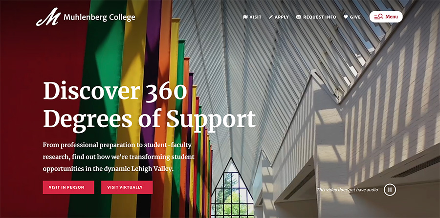 Screenshot of Muhlenberg College's browser-height hero