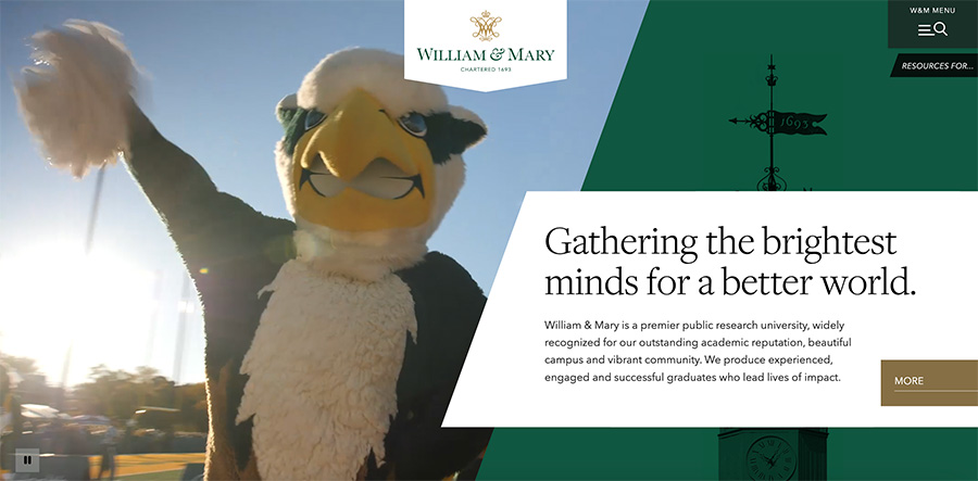 Screenshot of William and Mary homepage